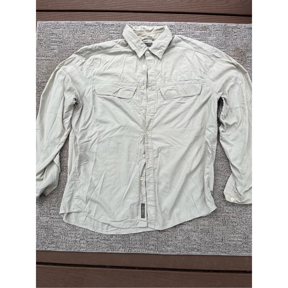 Men's REI Co-op long-sleeve beige technical field shirt, size L